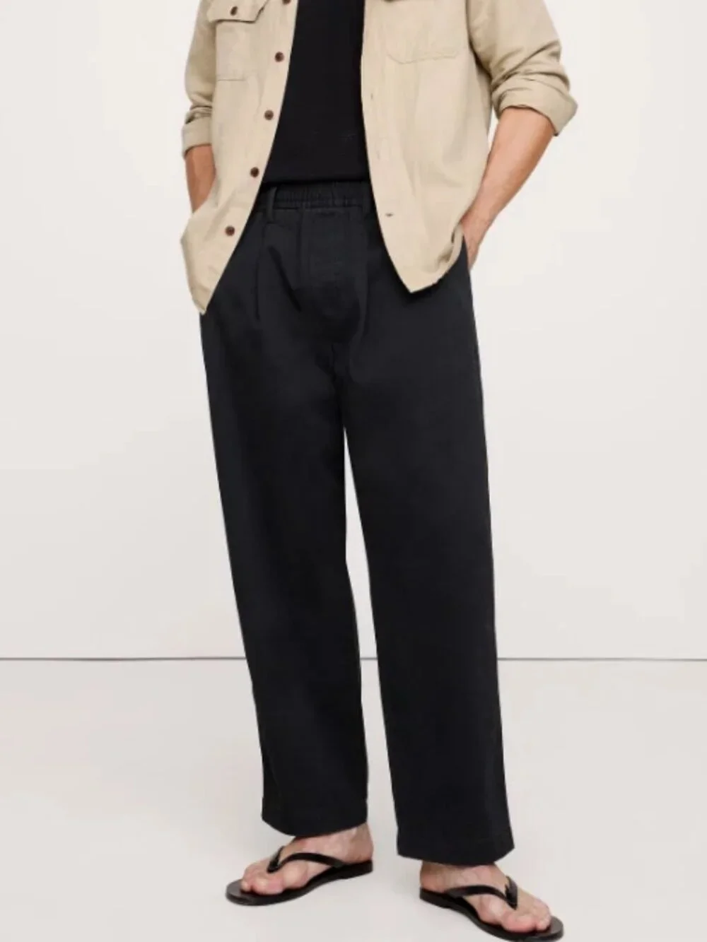 NWT!! Banana Republic Men's Black Loose Lightweight Cotton Chino Pull-On Pants L